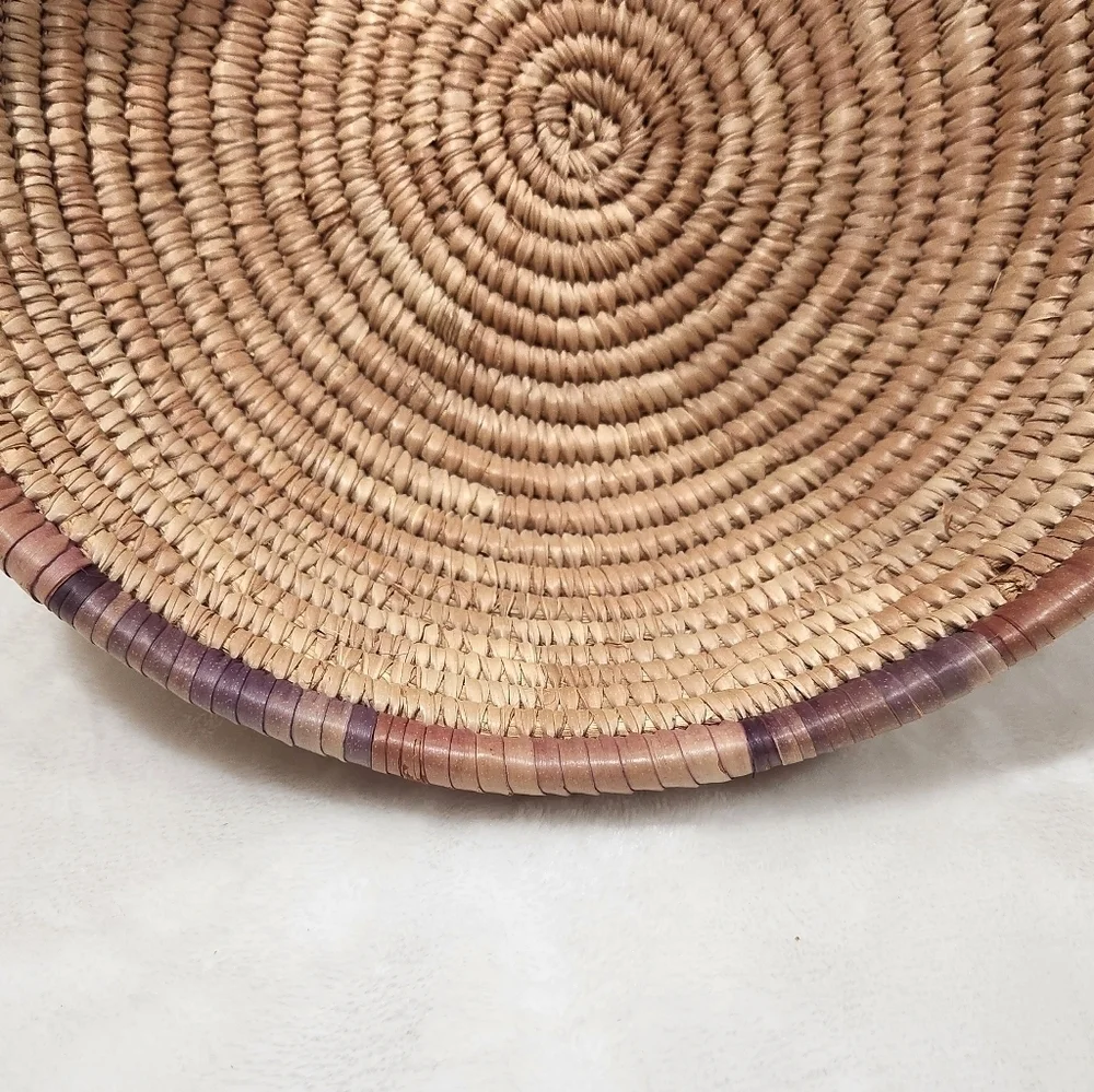 Boho Natural Woven Coiled Reed Grass Handmade Wall Art Decor And Basket - Picture 3 of 11